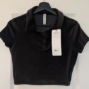 ALO Yoga Velour Choice Polo Black Velvet Polo Crop Top